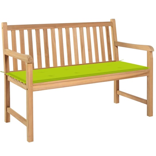 Ławka ogrodowa z jasnozieloną poduszką, 120 cm, drewno tekowe vidaXL