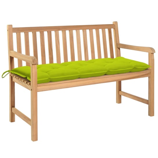 Ławka ogrodowa z jasnozieloną poduszką, 120 cm, drewno tekowe vidaXL