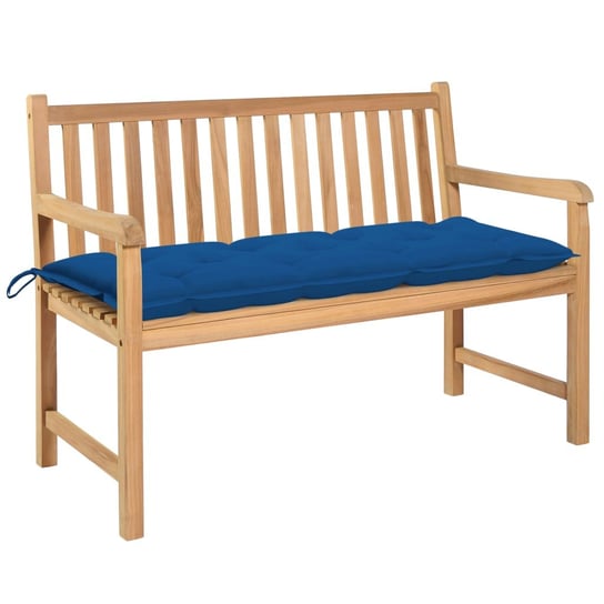 Ławka ogrodowa z niebieską poduszką, 120 cm, drewno tekowe vidaXL