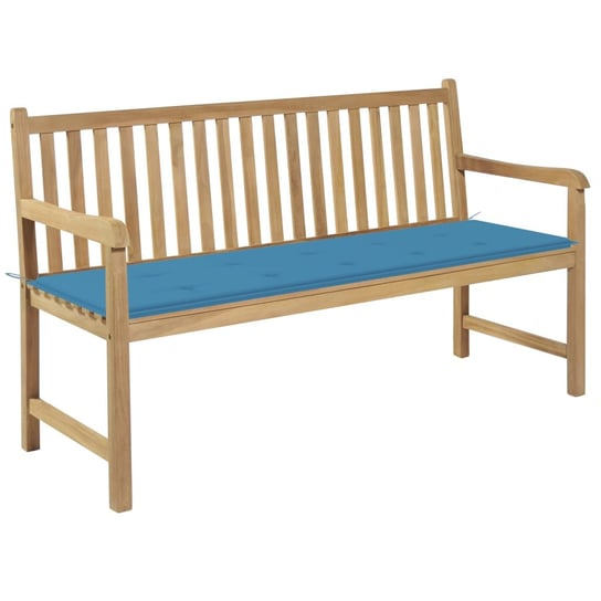Ławka ogrodowa z niebieską poduszką, 150 cm, drewno tekowe vidaXL