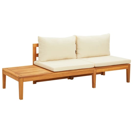 Ławka ogrodowa ze stolikiem, kremowe poduszki, drewno akacjowe vidaXL