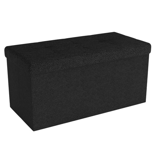 Ławka składana 76x38x38 cm w kolorze Fortepian Czarny - kostka do siedzenia ze schowkiem i pokrywą z tkaniny z korytkami - kostka do siedzenia podnóżek schowek skrzynia siedzisko taboret Intirilife