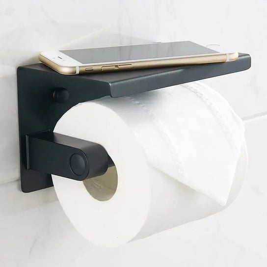 Łazienkowy Uchwyt na Papier Toaletowy z Półką na Telefon czarny AG887 Aptel