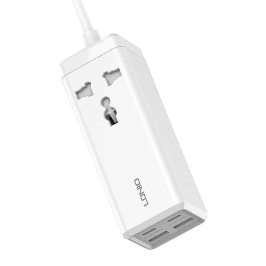 Ldnio, Listwa zasilająca z 1 gniazdem AC, 2x USB, 2x USB-C SC1418 EU/US 2500W, Biały LDNIO