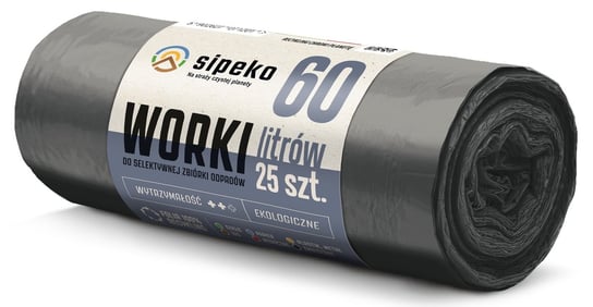 LDPE Worki na śmieci SIPEKO 60L 25szt. CZARNE Sipeko