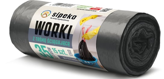 LDPE Worki na śmieci z taśmą SIPEKO 35L 15szt. CZARNE Sipeko