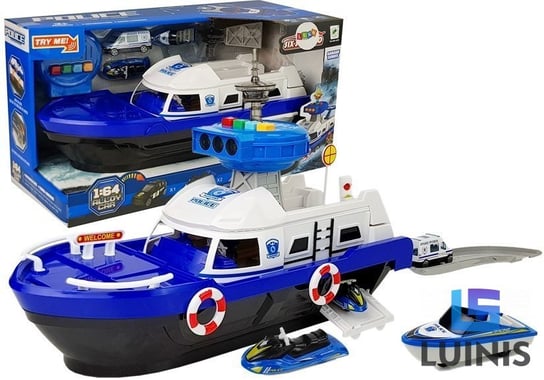 Lean Toys, łódź transportowa policyjna z autkami, z dźwiękiem i światłami Lean Toys