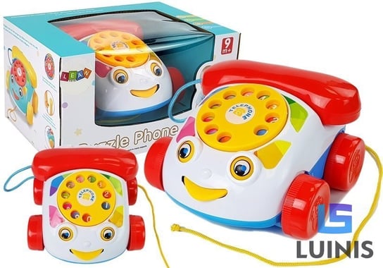 Lean Toys, telefon do ciągnięcia na kółkach ze słuchawka na baterie dla niemowlęcia Lean Toys