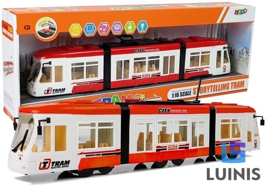 Lean Toys, tramwaj wycieczkowy na baterie 46 cm dźwięki i światła 1:16 czerwony Lean Toys