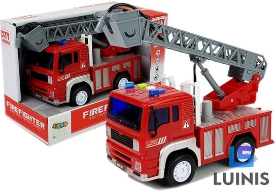 Lean Toys, wóz strażacki z naciągiem, drabiną, czerwony 1:20 z dźwiękiem Lean Toys