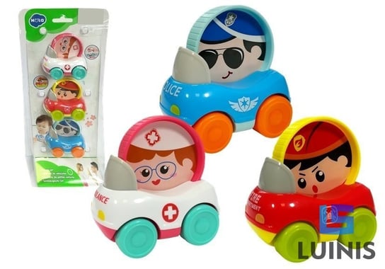 Lean Toys, zestaw autek dla dziecka 3 elementy policja straż pogotowie Lean Toys