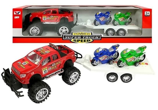 Lean Toys, zestaw pojazdów Monster Truck z Lawetą, czerwony Lean Toys