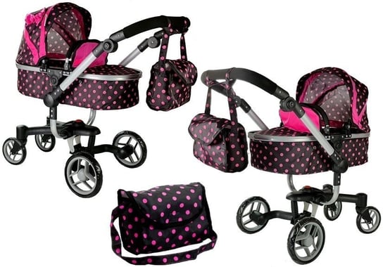 LEANToys, wózek dla lalek Alice, czarny w różowe groszki Lean Toys