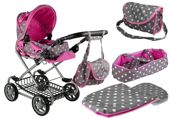 LEANToys, wózek dla lalek Alice, szaro-różowy Lean Toys
