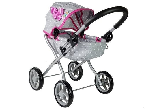 LEANToys, wózek dla lalek Alice, szaro-różowy w gwiazdki Lean Toys