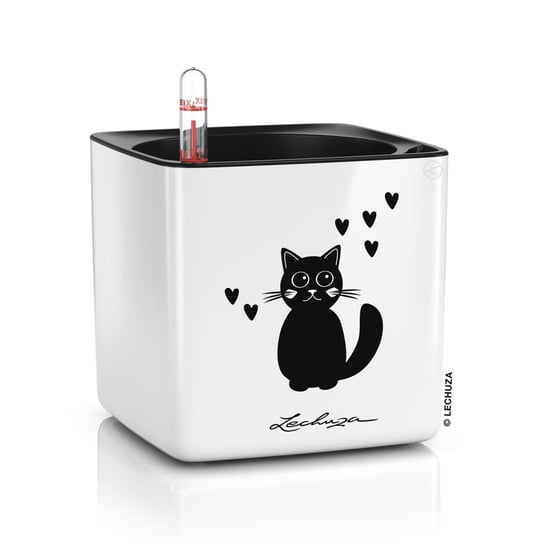 LECHUZA Donica stołowa CUBE Glossy CAT 14 ALL-IN-ONE, biała, połysk Lechuza