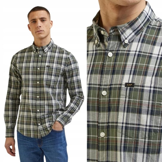 Lee BUTTON DOWN Olive Grove ZIELONA KOSZULA W KRATĘ REGULAR FIT M LEE