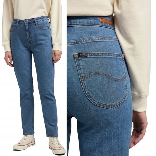 Lee CAROL REGULAR STRAIGHT Light Stone MOM JEANS BLUE DżINS 7/8 W29 L33 LEE