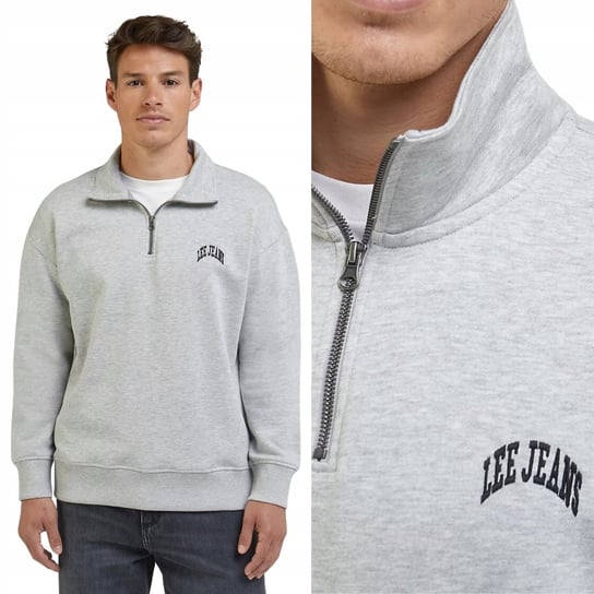 Lee HALF ZIP SWS Sharp Grey Mele LUŹNA SZARA ROZPINANA BLUZA Z LOGO S LEE