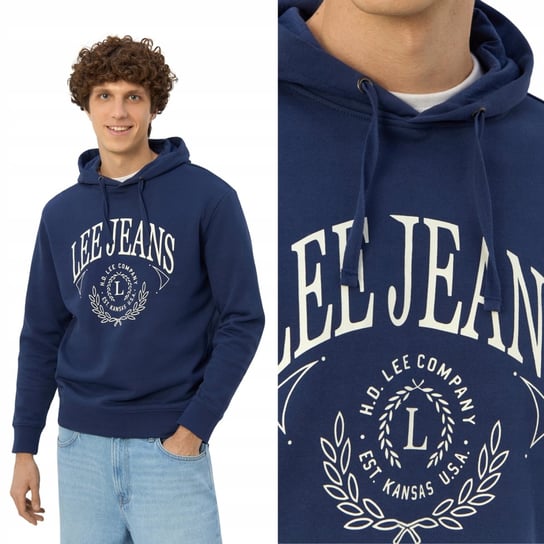 Lee HOODIE Medieval Blue GRANATOWA BLUZA Z KAPTUREM NADRUK LOGO REGULAR XL LEE