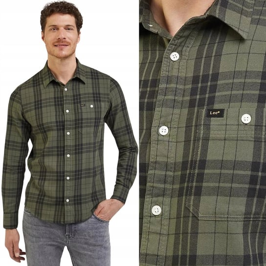 Lee LEESURE SHIRT Olive Grove ZIELONA KOSZULA W KRATĘ REGULAR FIT M LEE