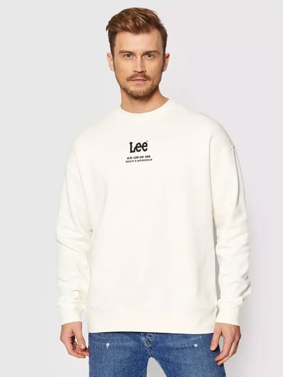 Lee Logo Loose Crew Męska Bluza Klasyczna Nadruk Ecru L83Ttjnq-L Inna marka