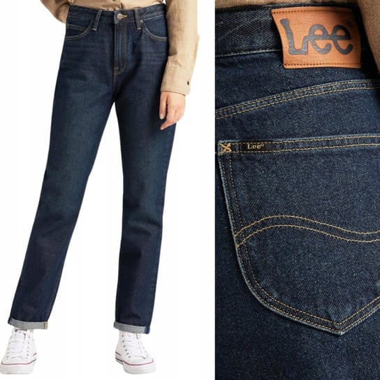 Lee MOM JEAN Dark Worn WYSOKIE ZWĘŻANE CIEMNY DżINS BEZ STRECZU W28 L33 LEE