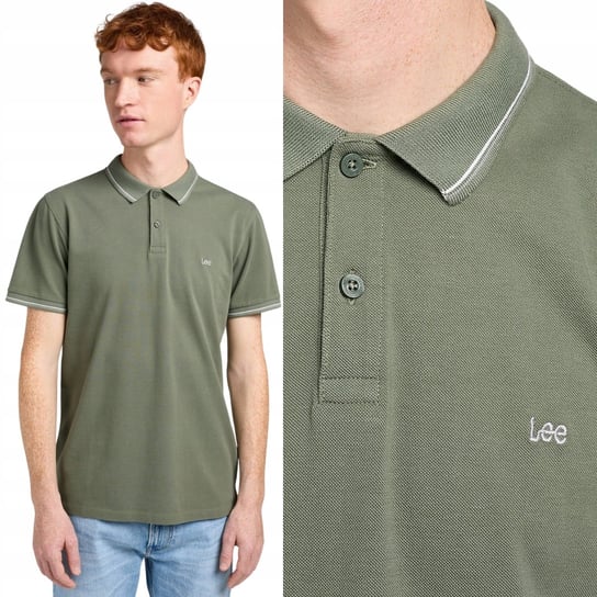 Lee PIQUE POLO Fort Green ZIELONA POLÓWKA LOGO BAWEŁNA REGULAR FIT L LEE