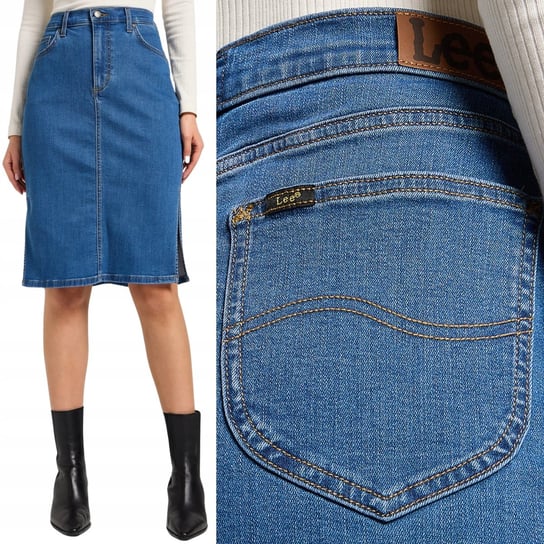 Lee SKIRT SLIM Calming JEANSOWA SPÓDNICA ROZCIĘCIA PO BOKACH BLUE DżINS W27 LEE