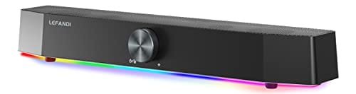 Lefandi Głośnik Komputerowy Stereo Soundbar Bluetooth 5.0 Z Oświetleniem Rgb Thorne – Głośniki Z Oświetleniem Led Rgb Zasilanie Przez Usb 10 W Pc/Laptop Czarny Inna marka