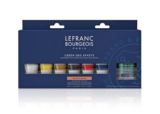 Lefranc & Bourgeois zestaw farb akrylowych 6x20ml + płynne medium błyszczące 120ml LEFRANC & BOURGEOIS