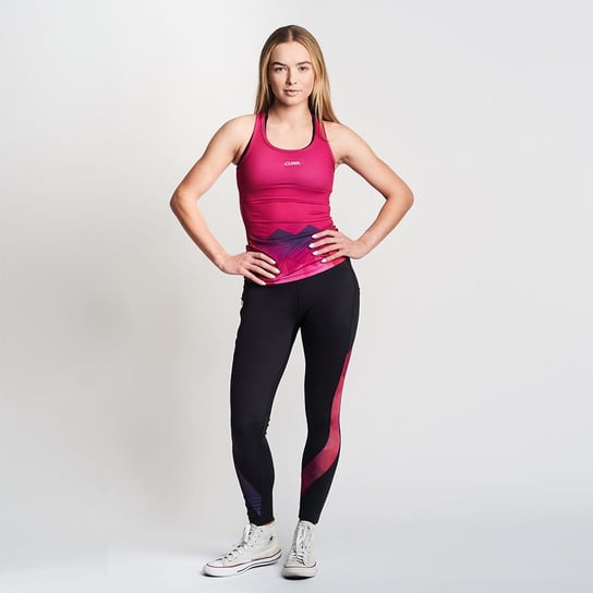 Legginsy fitness damskie czarne wstawka róż kieszeń na zamek L Cuna inna (Inny)