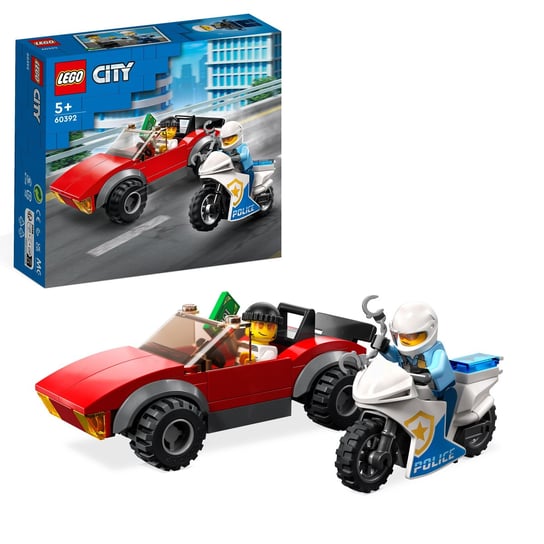 LEGO City, klocki, Motocykl policyjny, pościg za samochodem, 60392 LEGO