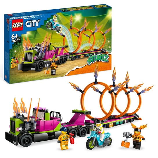 LEGO City, klocki, Wyzwanie kaskaderskie — ciężarówka i ogniste obręcze, 60357 LEGO