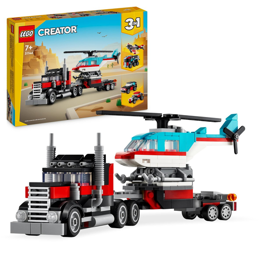 LEGO Creator 3 w 1, klocki, Ciężarówka z platformą i helikopterem, 31146 LEGO