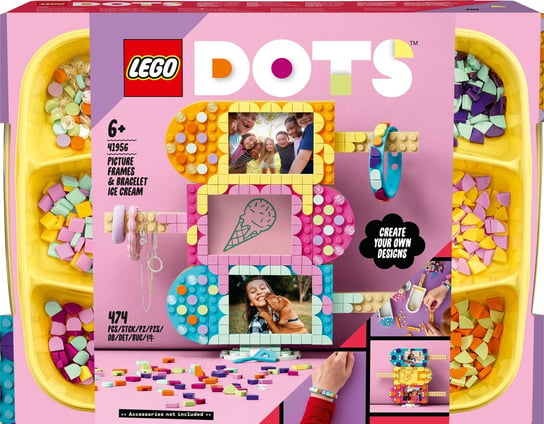 LEGO DOTS, klocki Ramki na zdjęcia w kształcie lodów i bransoletka, 41956 LEGO