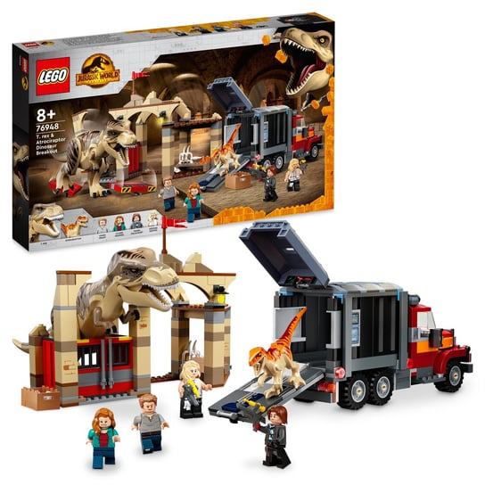 LEGO Jurassic World, klocki, klocki, Ucieczka tyranozaura i atrociraptora, 76948 LEGO