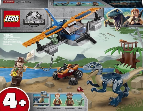 LEGO Jurassic World, klocki Welociraptor: na ratunek dwupłatowcem, 75942 LEGO