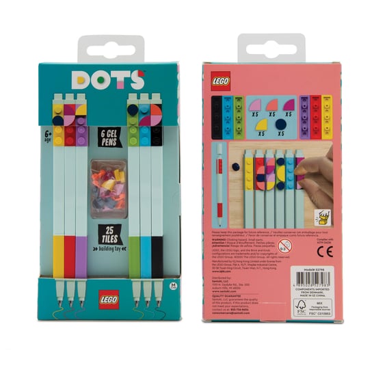 LEGO, Kolorowe długopisy żelowe Lego Dots, z płytkami do dekoracji, 6 szt. LEGO