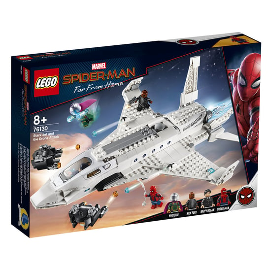 LEGO Marvel, Spider Man, klocki Odrzutowiec Starka i atak dronów, 76130 LEGO