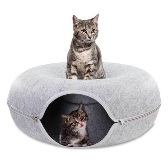 Legowisko dla kota z filcu - Filcowy domek w kształcie donuta jako tunel do zabawy lub miejsce do spania jasnoszary Amazinggirl