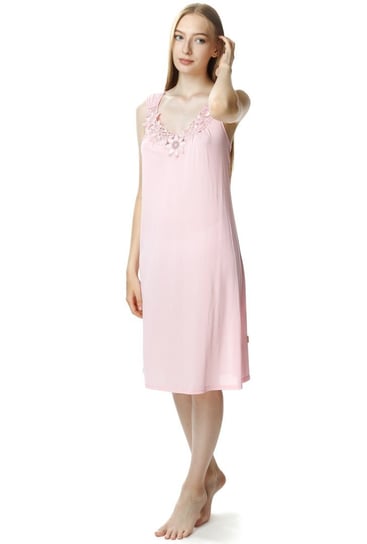 Lekka koszula nocna Róża z piękną aplikacją : Kolor - Różowy, Rozmiar - 38 Mewa Lingerie