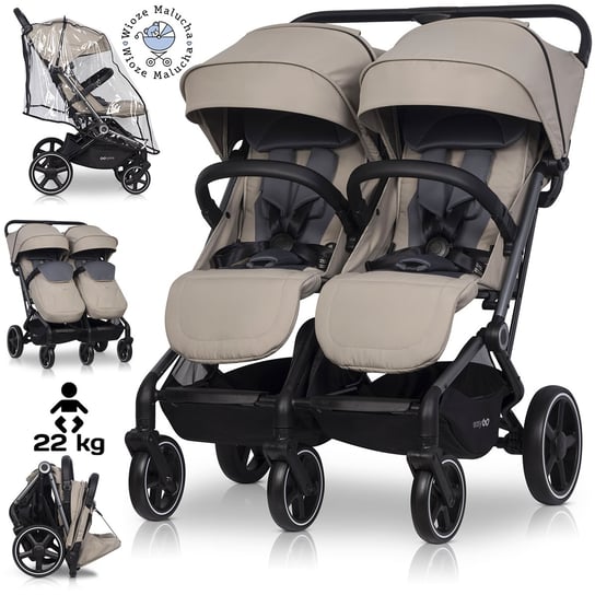 LEKKI WÓZEK BLIŹNIACZY EASYGO ECHO SAVANA BEIGE + FOLIA + DODATKI DO 47KG EasyGo