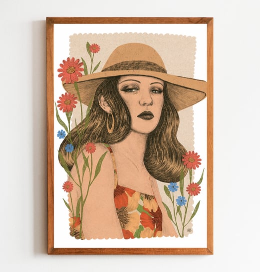 Letni kapelusz , kobiecy plakat, ilustracja, kobieta, lato zanetaantosik
