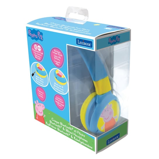 Lexibook, Składane Słuchawki Świnka Peppa 2 W 1 Bluetooth I Przewodowe Z Zabezpieczeniem Głośności Dla Dzieci LexiBook