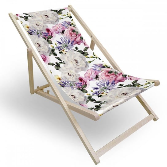 Leżak drewniany do ogrodu lub na plażę 599 434-118-01 kwiaty Vipro Group