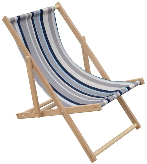 Leżak drewniany, plażowy, ogrodowy, składany, ROYOKAMP Classic, pasy, szary-niebieski Royokamp