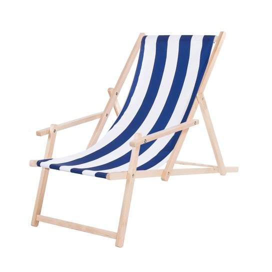 Leżak drewniany z podłokietnikami ogrodowy, plażowy niebiesko-biały Springos
