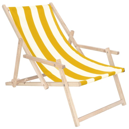 Leżak drewniany z podłokietnikami ogrodowy, plażowy żółto-białe pasy Springos