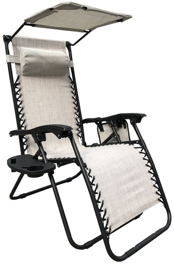 Leżak/Fotel ogrodowy składany z daszkiem, gazetownikiem i stolikiem, SASKA GARDEN, jasnoszary Saska Garden